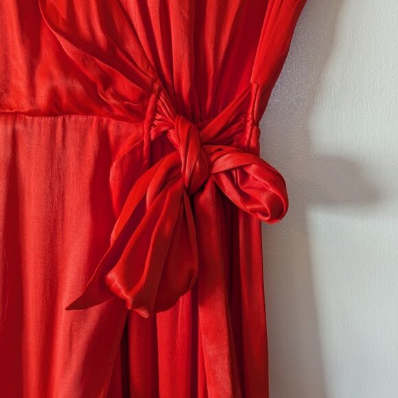 Maeve Anthropologie Orange/Poppy Faux Wrap High Low Dress Cap Sleeve M - Picture 5 of 12